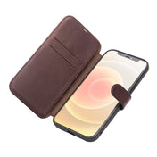 For iPhone 12 mini QIALINO Business Magnetic Horizontal Flip Leather Case with Card Slots & Wallet (Dark Brown) Eurekaonline