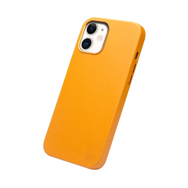 For iPhone 12 mini QIALINO Nappa Leather Shockproof Magsafe Case (Yellow) Eurekaonline