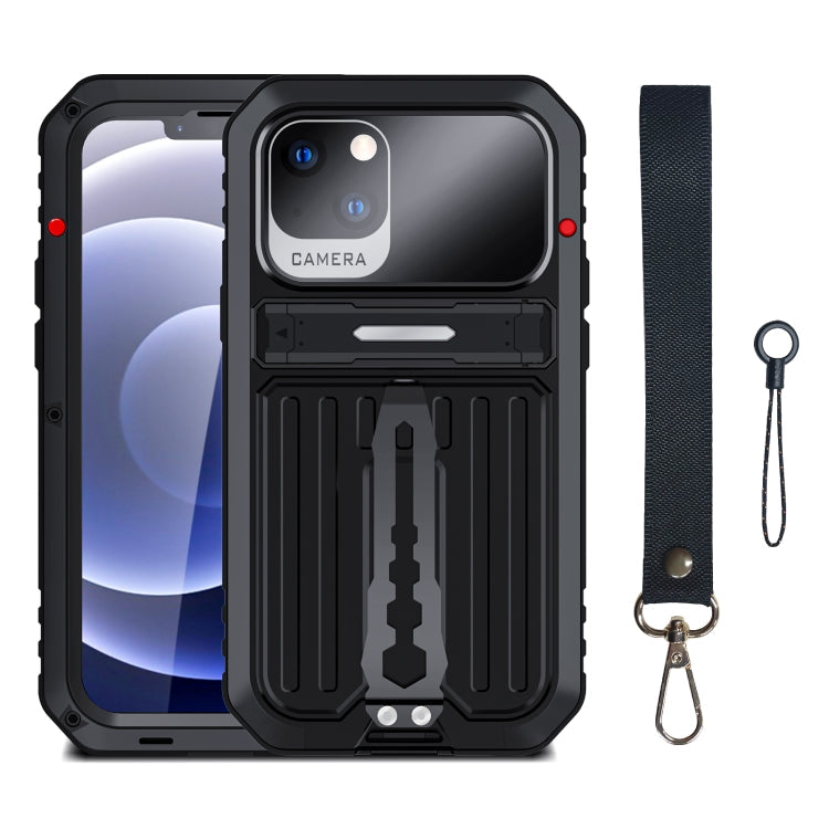 For iPhone 13 Armor Shockproof Splash-proof Dust-proof Phone Case with Holder(Black) Eurekaonline