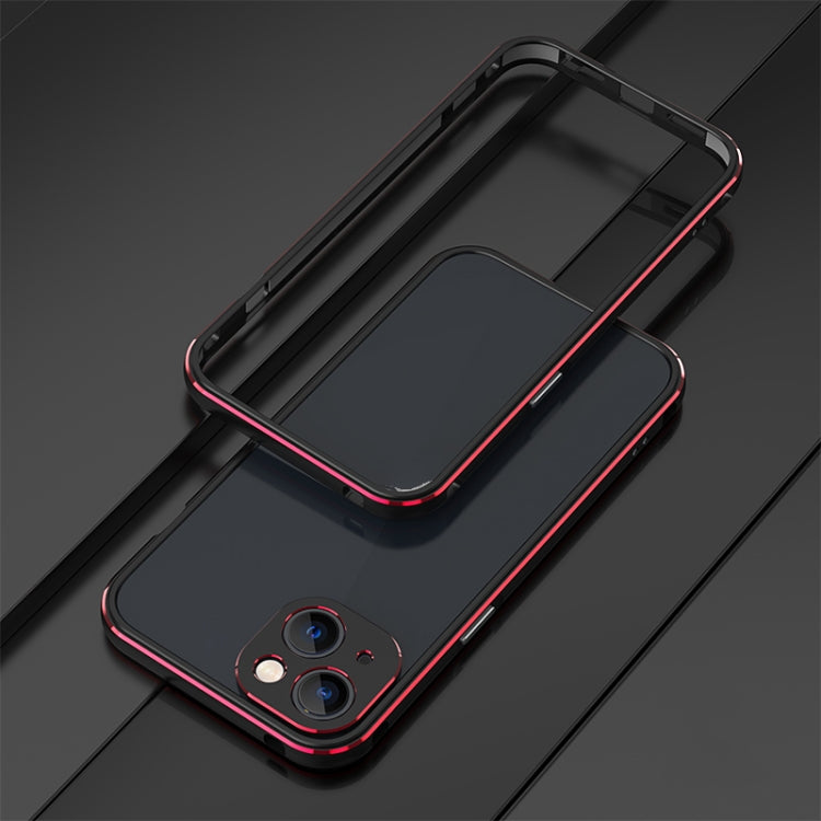 For iPhone 13 Aurora Series Lens Protector + Metal Frame Protective Case(Black Red) Eurekaonline