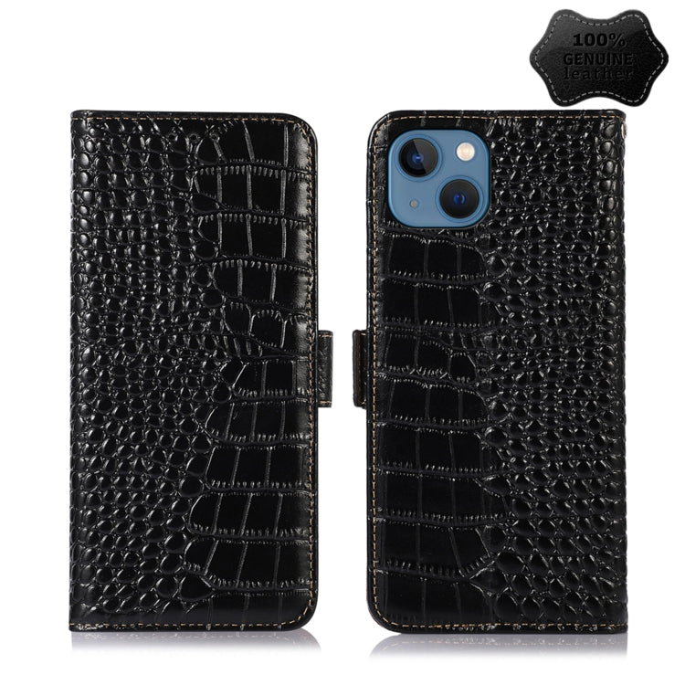 For iPhone 13 Crocodile Top Layer Cowhide Leather Phone Case(Black) Eurekaonline