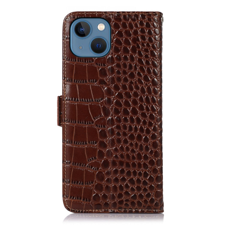 For iPhone 13 Crocodile Top Layer Cowhide Leather Phone Case(Brown) Eurekaonline