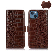 For iPhone 13 Crocodile Top Layer Cowhide Leather Phone Case(Brown) Eurekaonline
