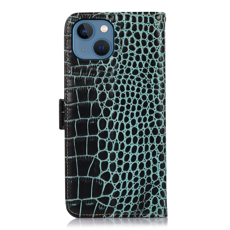 For iPhone 13 Crocodile Top Layer Cowhide Leather Phone Case(Green) Eurekaonline