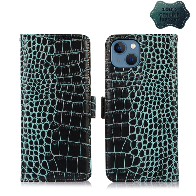 For iPhone 13 Crocodile Top Layer Cowhide Leather Phone Case(Green) Eurekaonline