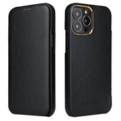 For iPhone 13 Fierre Shann Magnetic Genuine Leather Phone Case(Black) Eurekaonline
