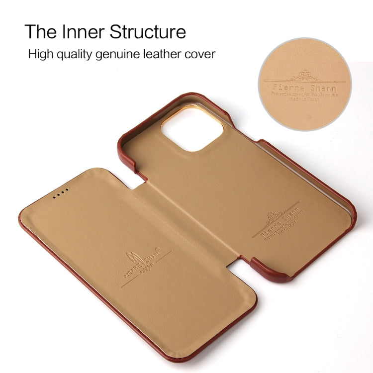 For iPhone 13 Fierre Shann Magnetic Genuine Leather Phone Case(Brown) Eurekaonline