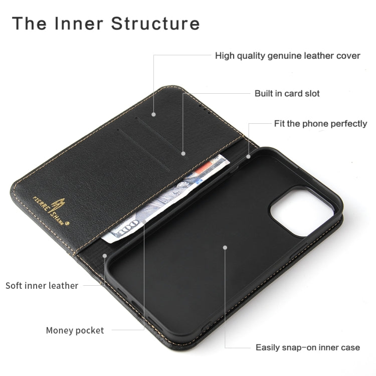 For iPhone 13 Genuine Leather Horizontal Flip Leather Case with Holder & Card Slots & Wallet(Black) Eurekaonline