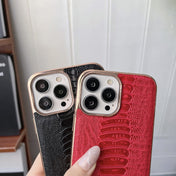 For iPhone 13 Genuine Leather Pinshang Series Nano Electroplating Phone Case(Black) Eurekaonline