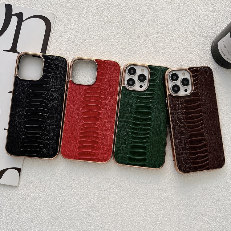 For iPhone 13 Genuine Leather Pinshang Series Nano Electroplating Phone Case(Black) Eurekaonline