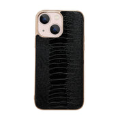 For iPhone 13 Genuine Leather Pinshang Series Nano Electroplating Phone Case(Black) Eurekaonline