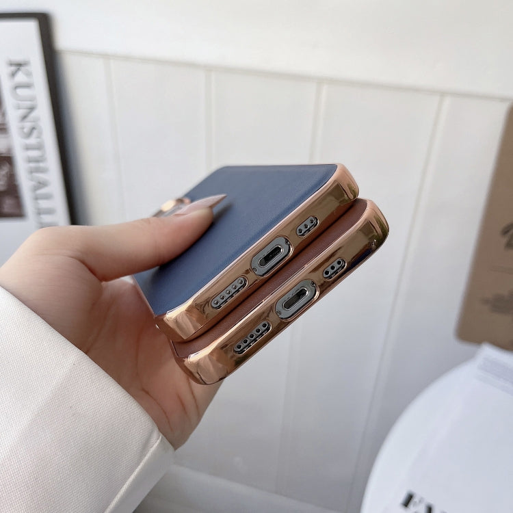 For iPhone 13 Genuine Leather Xiaoya Series Nano Electroplating Phone Case(Black) Eurekaonline