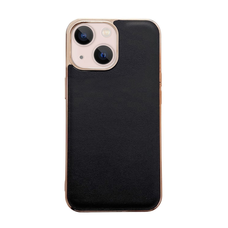 For iPhone 13 Genuine Leather Xiaoya Series Nano Electroplating Phone Case(Black) Eurekaonline