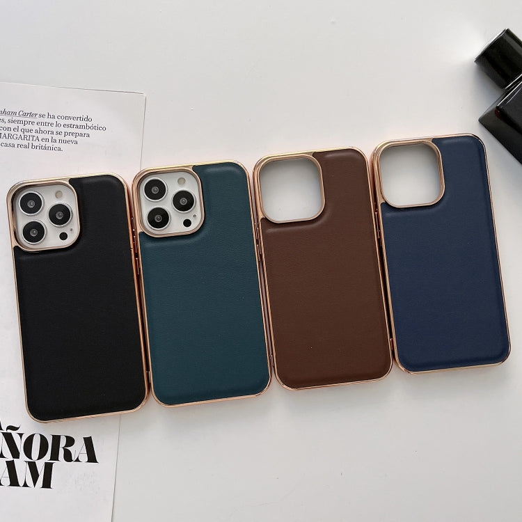 For iPhone 13 Genuine Leather Xiaoya Series Nano Electroplating Phone Case(Dark Green) Eurekaonline