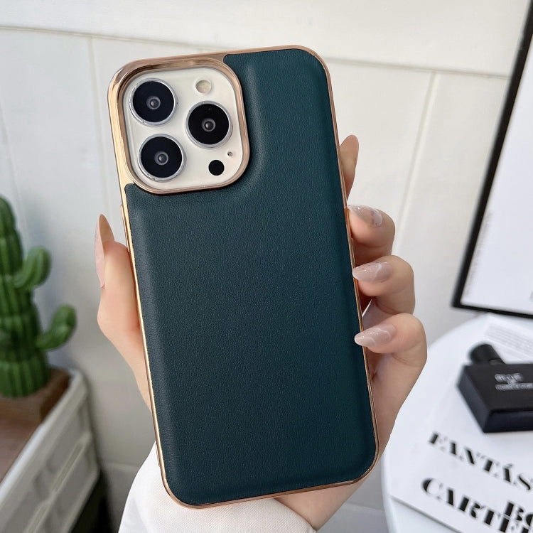 For iPhone 13 Genuine Leather Xiaoya Series Nano Electroplating Phone Case(Dark Green) Eurekaonline