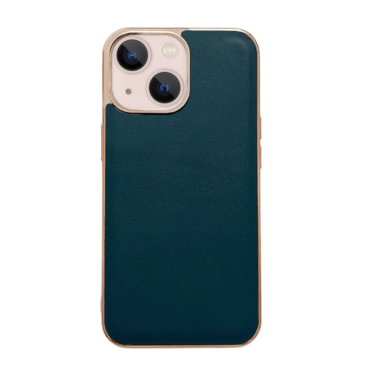 For iPhone 13 Genuine Leather Xiaoya Series Nano Electroplating Phone Case(Dark Green) Eurekaonline