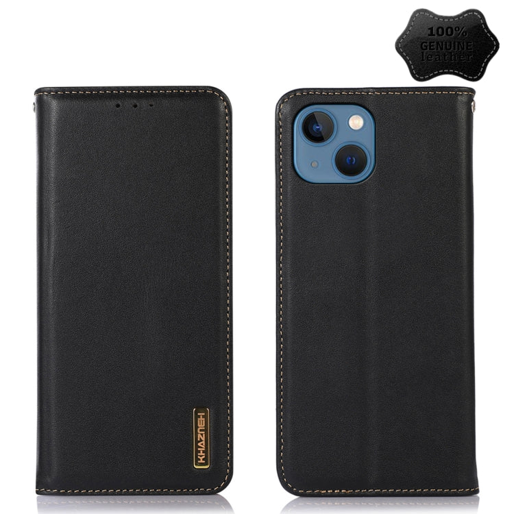 For iPhone 13 KHAZNEH Nappa Top Layer Cowhide Leather Phone Case(Black) Eurekaonline