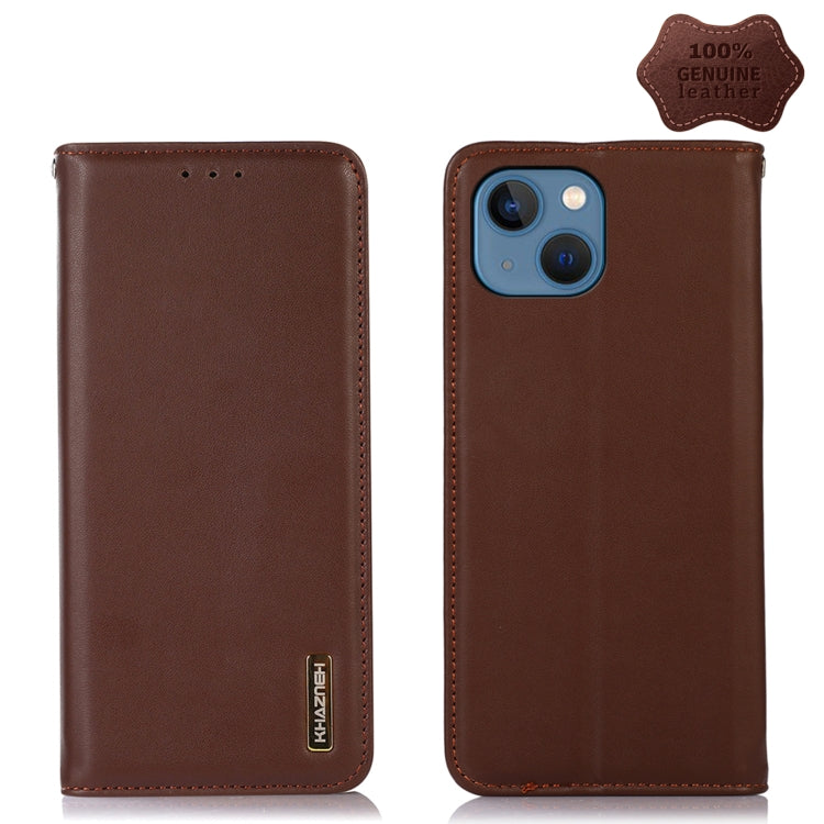 For iPhone 13 KHAZNEH Nappa Top Layer Cowhide Leather Phone Case(Brown) Eurekaonline