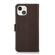 For iPhone 13 KHAZNEH Side-Magnetic Litchi Genuine Leather RFID Case(Brown) Eurekaonline