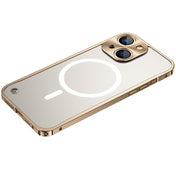 For iPhone 13 Metal Frame Frosted PC Shockproof Magsafe Case(Gold) Eurekaonline