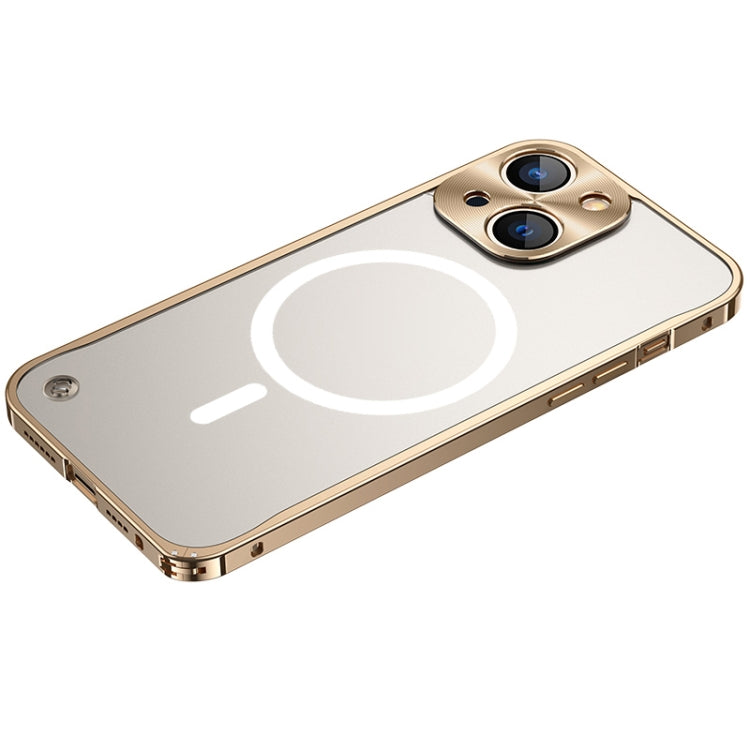For iPhone 13 Metal Frame Frosted PC Shockproof Magsafe Case(Gold) Eurekaonline
