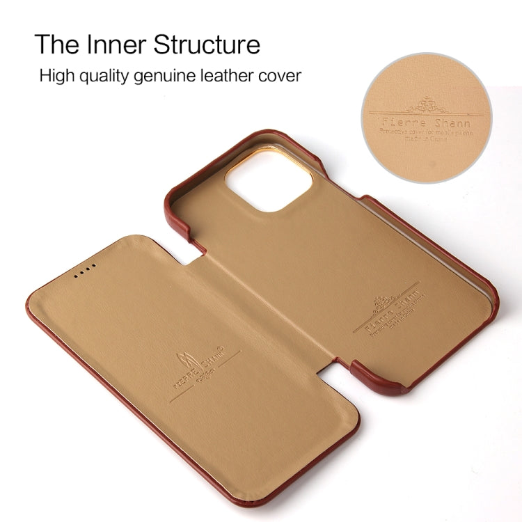 For iPhone 13 Pro Fierre Shann Magnetic Genuine Leather Phone Case (Brown) Eurekaonline