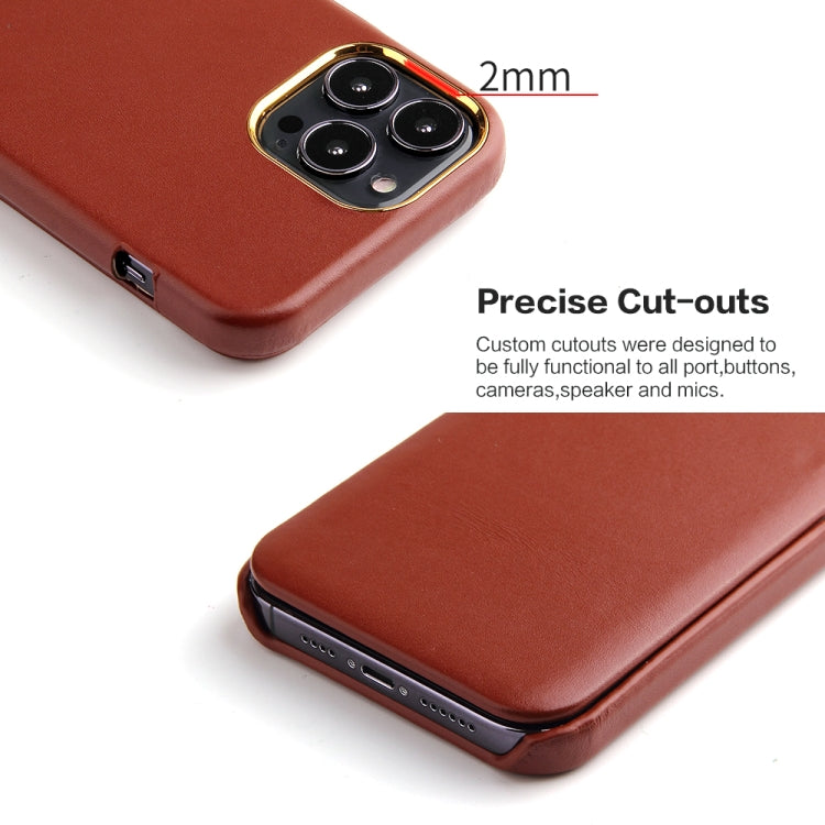 For iPhone 13 Pro Fierre Shann Magnetic Genuine Leather Phone Case (Brown) Eurekaonline