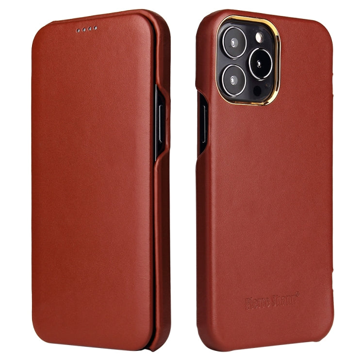 For iPhone 13 Pro Fierre Shann Magnetic Genuine Leather Phone Case (Brown) Eurekaonline