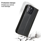 For iPhone 13 Pro Genuine Leather Horizontal Flip Leather Case with Holder & Card Slots & Wallet (Black) Eurekaonline