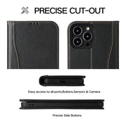 For iPhone 13 Pro Genuine Leather Horizontal Flip Leather Case with Holder & Card Slots & Wallet (Black) Eurekaonline