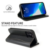 For iPhone 13 Pro Genuine Leather Horizontal Flip Leather Case with Holder & Card Slots & Wallet (Black) Eurekaonline