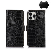 For iPhone 13 Pro Max Crocodile Top Layer Cowhide Leather Phone Case (Black) Eurekaonline
