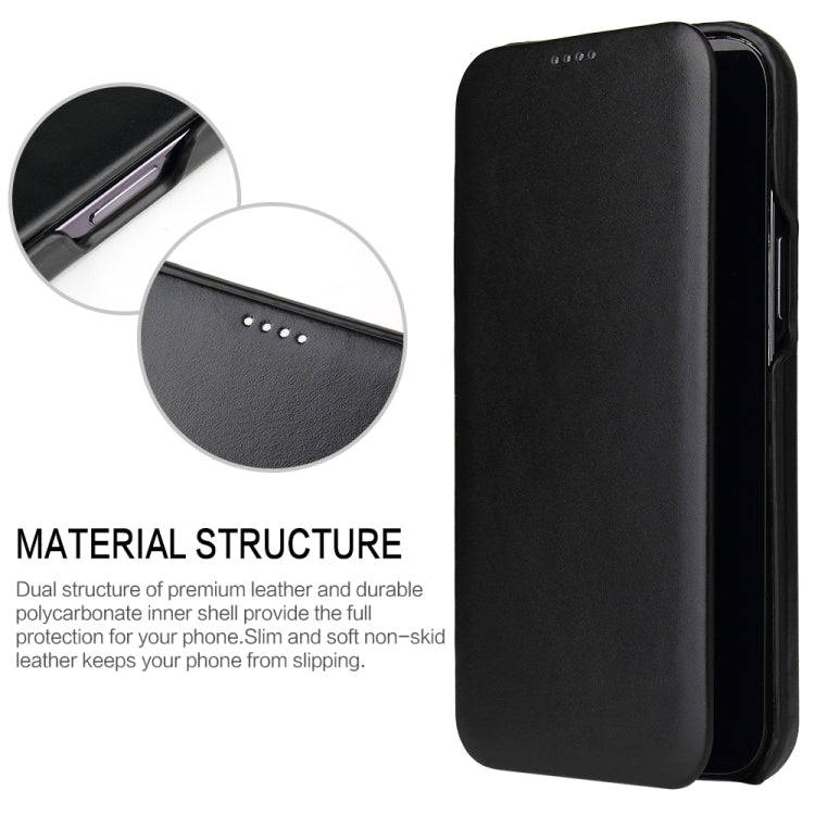 For iPhone 13 Pro Max Fierre Shann Magnetic Genuine Leather Phone Case (Black) Eurekaonline