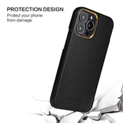 For iPhone 13 Pro Max Fierre Shann Magnetic Genuine Leather Phone Case (Black) Eurekaonline