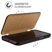 For iPhone 13 Pro Max Fierre Shann Magnetic Genuine Leather Phone Case (Black) Eurekaonline