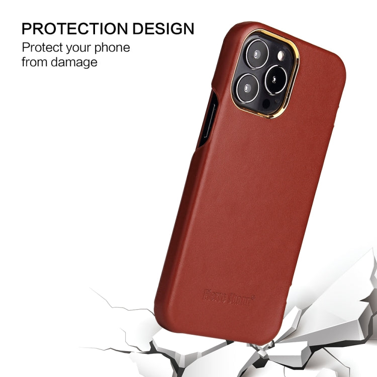 For iPhone 13 Pro Max Fierre Shann Magnetic Genuine Leather Phone Case (Brown) Eurekaonline