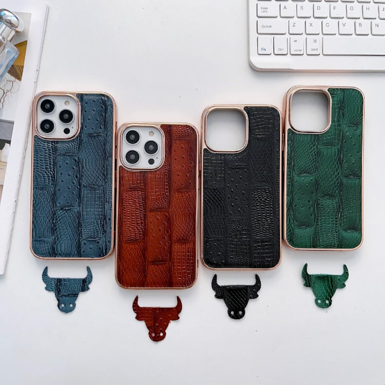 For iPhone 13 Pro Max Nano Electroplate Mahjong Texture Leather Phone Case(Blue) Eurekaonline
