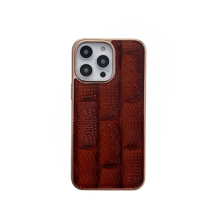 For iPhone 13 Pro Max Nano Electroplate Mahjong Texture Leather Phone Case(Brown) Eurekaonline