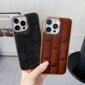 For iPhone 13 Pro Max Nano Electroplate Mahjong Texture Leather Phone Case(Brown) Eurekaonline