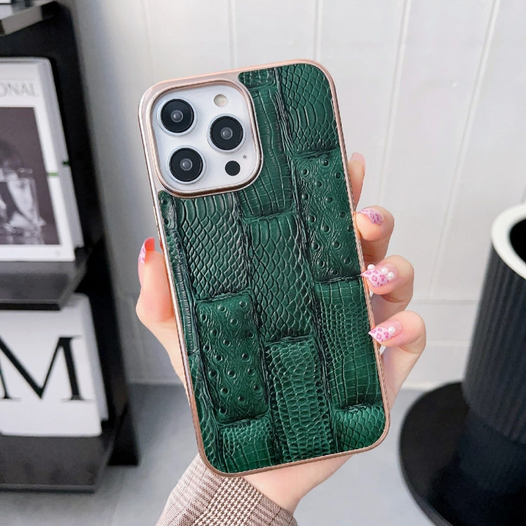 For iPhone 13 Pro Max Nano Electroplate Mahjong Texture Leather Phone Case(Green) Eurekaonline