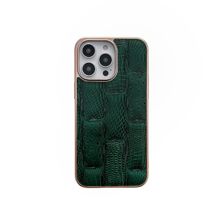 For iPhone 13 Pro Max Nano Electroplate Mahjong Texture Leather Phone Case(Green) Eurekaonline