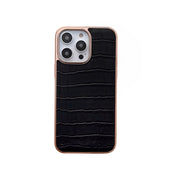 For iPhone 13 Pro Max Nano Electroplating Crocodile Texture Genuine Leather Phone Case(Black) Eurekaonline