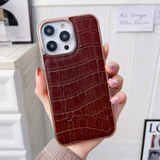 For iPhone 13 Pro Max Nano Electroplating Crocodile Texture Genuine Leather Phone Case(Coffee Brown) Eurekaonline