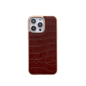 For iPhone 13 Pro Max Nano Electroplating Crocodile Texture Genuine Leather Phone Case(Coffee Brown) Eurekaonline