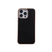 For iPhone 13 Pro Max Nano Electroplating Cross Texture Genuine Leather Phone Case(Black) Eurekaonline