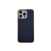 For iPhone 13 Pro Max Nano Electroplating Cross Texture Genuine Leather Phone Case(Blue) Eurekaonline