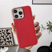 For iPhone 13 Pro Max Nano Electroplating Cross Texture Genuine Leather Phone Case(Red) Eurekaonline