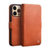 For iPhone 13 Pro Max QIALINO Magnetic Buckle Leather Phone Case (Brown) Eurekaonline