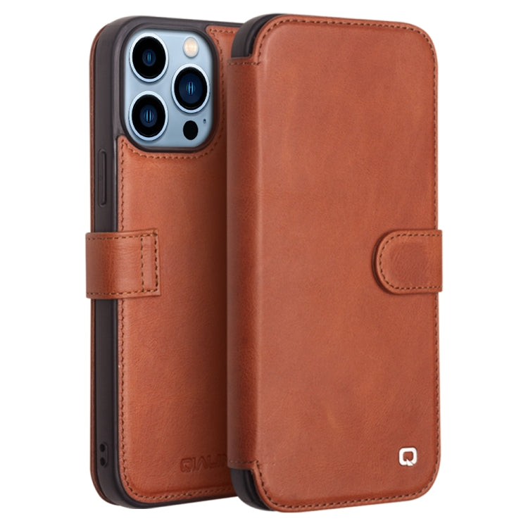 For iPhone 13 Pro QIALINO Magnetic Buckle Phone Leather Case with Card Slot (Brown) Eurekaonline