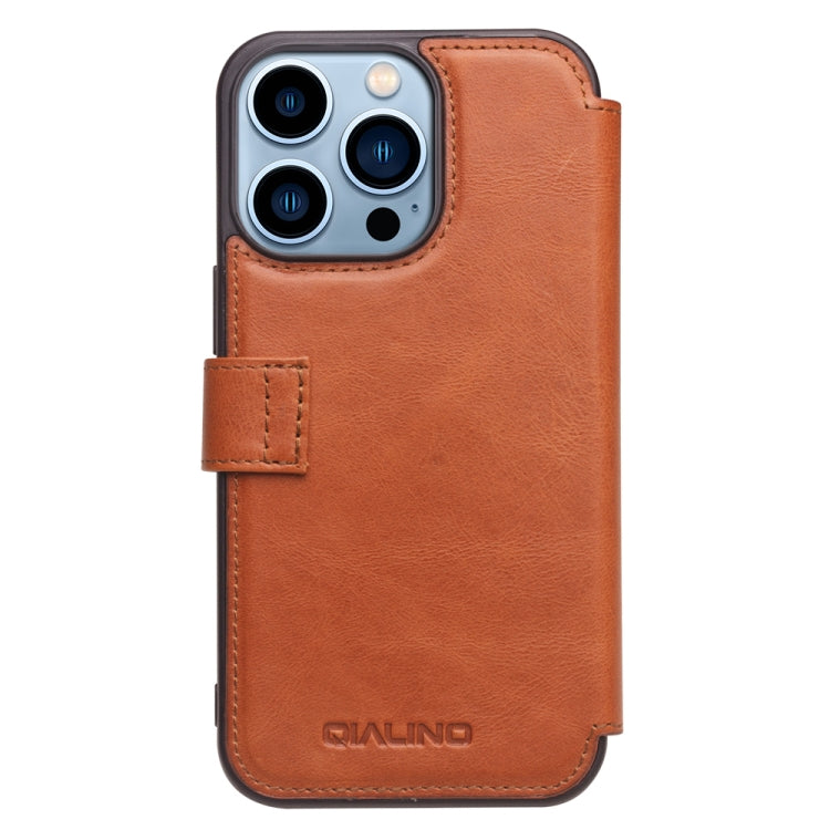For iPhone 13 Pro QIALINO Magnetic Buckle Phone Leather Case with Card Slot (Brown) Eurekaonline